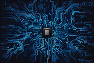 Wall Mural - CPU Chip on Motherboard - abstract 3D render of a computer processor chip on a circuit board with microchips and other computer parts