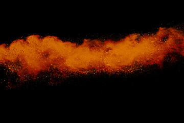 Wall Mural - Red powder explosion on white background. Colored cloud. Colorful dust explode. Paint Holi