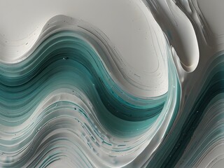 Wall Mural - Wavy lines, white and teal, fluid texture, generative AI