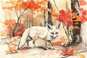 A beautiful watercolor painting of a fox in the woods. Perfect for nature lovers and wildlife enthusiasts