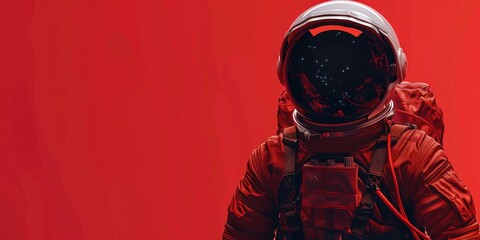 Wall Mural - A lone astronaut in a bright red space suit. Suitable for science fiction or space exploration themes