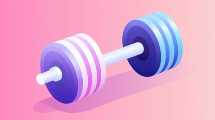 Vibrant illustration of a dumbbell with gradient colors on a pink background, symbolizing fitness and exercise.
