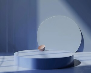Poster - Modern Minimalist Product Display Podium in Monochromatic Pastel Blue with Soft Lighting and Shadows
