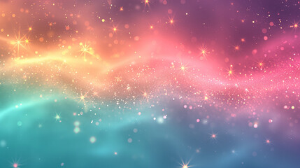 Wall Mural - A colorful, starry background with a rainbow in the middle