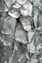 Sticker - A close up of a broken glass window with some silver in it, AI