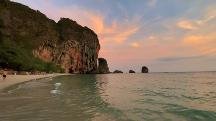 Canvas Print - Sunset and orange sky at Railay Beach