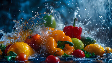 Wall Mural - Explosion of vegetables with water droplets