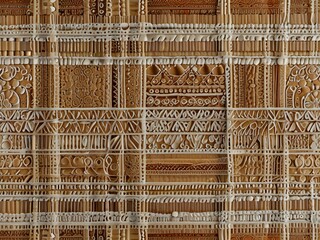 Wall Mural - Woven patterns, beige and white, intricate texture, generative AI