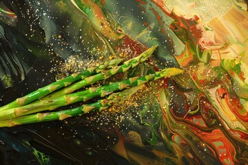 Sticker - A close-up view of a bunch of fresh asparagus. Great for food and health-related designs