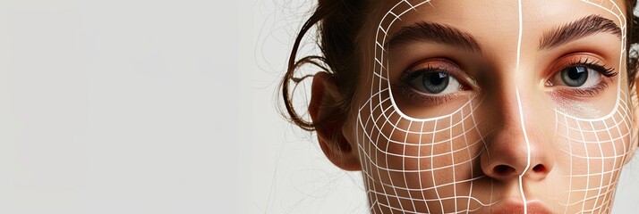 Aufkleber - Close-up of a womans face with lines drawn to highlight potential cosmetic enhancement areas. Generative AI