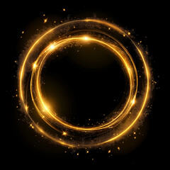 Wall Mural - Round gold shiny with sparks on a black background.