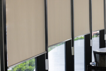 Poster - A row of white blinds with black handles