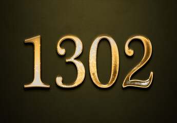 Old gold effect of 1302 number with 3D glossy style Mockup.