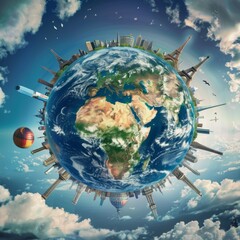 Wall Mural - Round globe with big city buildings. Urban Earth planet.