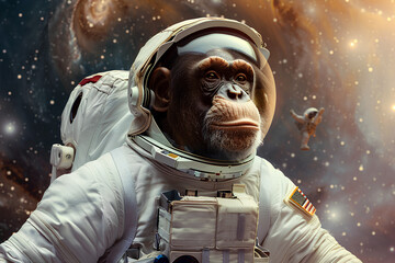 a monkey wearing a spacesuit in outer space
