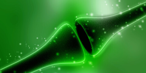 Wall Mural - 3d rendering synapse and neuron cells sending electrical chemical signals