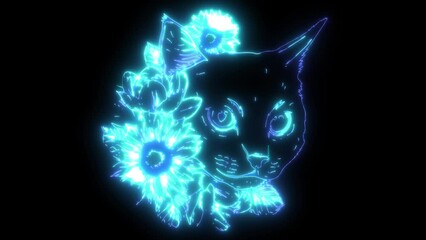 Poster - neon animation of cat head