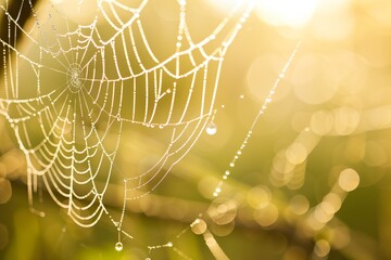 A spider web with dew drops on it generated by AI