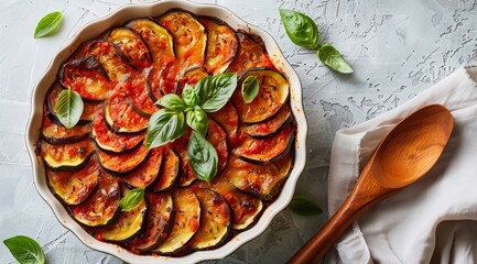Wall Mural - Roasted Eggplant With Tomatoes and Basil