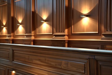 Wall Mural - Elegant wood paneling with modern wall lights