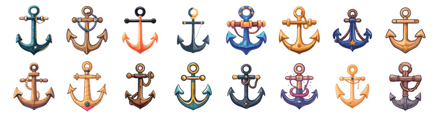 Cartoon anchor icon set. Anchor icon collection - stock vector.