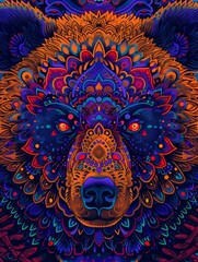 Wall Mural - the bear's head is painted with colorful paint