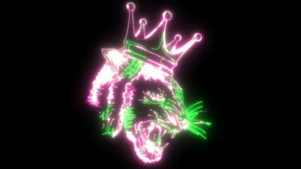 Wall Mural - neon animation of tiger head