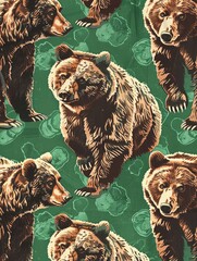 Wall Mural - Bear pattern seamless in freehand style. Head animals on colorful background
