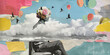 © inspiring  - Abstract Surreal Collage with Floral Head, Hot Air Balloons, and Birds in Colorful Sky