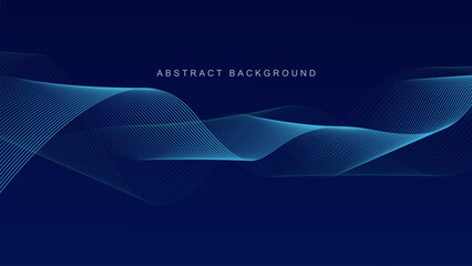 Wall Mural - Abstract glowing wave lines on dark blue background. Dynamic wave pattern. Modern flowing wavy lines. Futuristic technology concept. Suit for banner, poster, cover, brochure, flyer, website