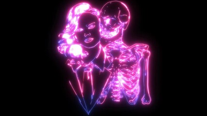 Wall Mural - neon animation of beautiful face woman