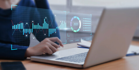 Wall Mural - business analytics tools charts and graphs with statistics to analyze business potential and forecas