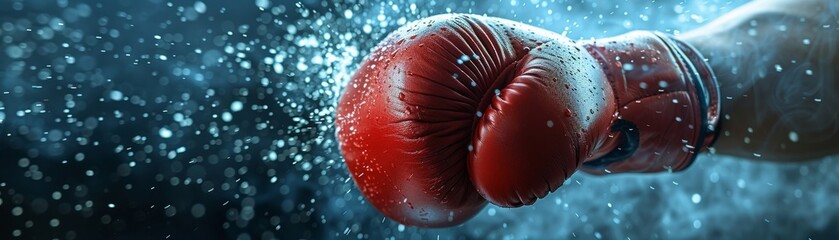 Detailed macro shot capturing boxing gloves punching through a target, symbolizing determination and perseverance.