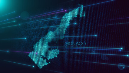 Wall Mural - abstract futuristic blue violet shiny perspective square hud particles mosaic grid and text of monac
