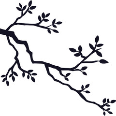 tree branches vector isolated illustration, branch and leaves silhouette