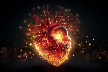 Wall Mural - An abstract representation of a human heart amidst glowing networks