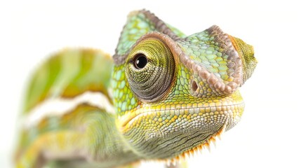 Chameleon on white background. Beautiful extreme close-up. generative ai