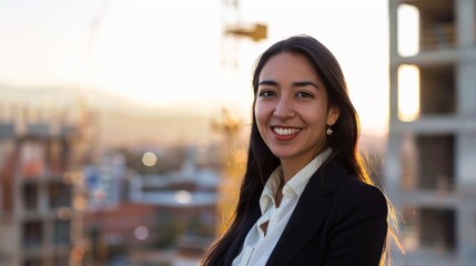 Sticker - A woman is smiling and standing in front of a building