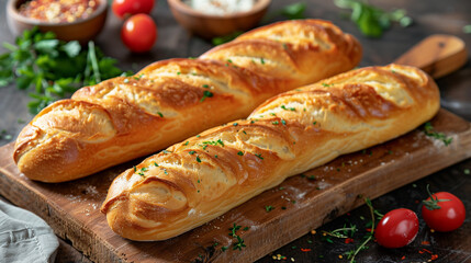 Wall Mural - freshly baked crispy baguettes are ready for making sandwiches