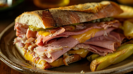 Wall Mural - ham and cheese sandwich with pickle slices 