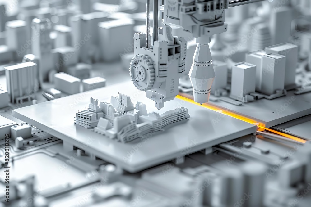 3D printing A 3D printer creating complex architectural models Top view ...