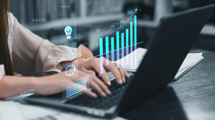 Wall Mural - business analytics tools charts and graphs with statistics to analyze business potential and forecas