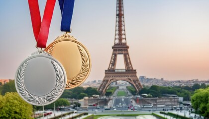 Wall Mural - medals against the backdrop of paris with the eiffel tower in a blurred background