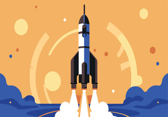 Wall Mural - a rocket is launching into space with a blue and white color scheme