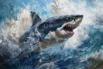 a breaching great white shark
