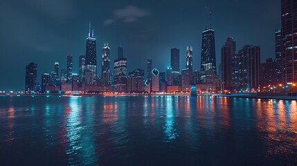 Wall Mural - dazzling chicago skyline illuminated at night vibrant cityscape photography