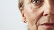 © The Little Hut - 50s middle aged old woman looking at camera isolated on white background advertising dry skin care treatment anti age skincare beauty plastic surgery cosmetology procedures Close up ha : Generative AI