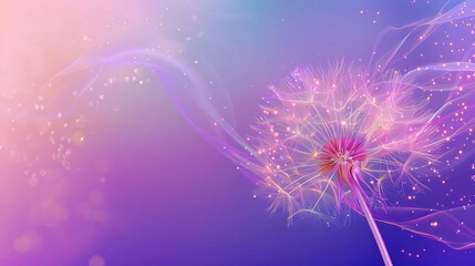 Wall Mural - enchanting aigenerated digital illustration of a delicate dandelion on a soft purple background