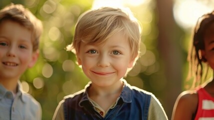 Canvas Print - A Smiling Boy with Friends