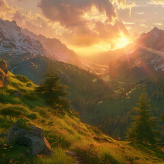 Wall Mural - sunrise in the mountains